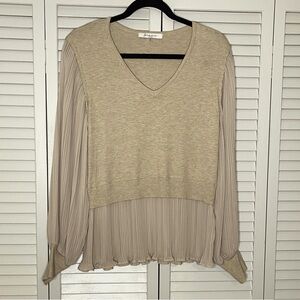 Sioni Beige Mixed Media Sweater Blouse